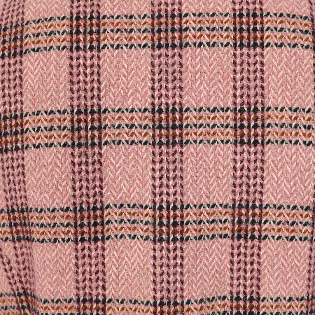 1960s Inspired Poly Wool Pink Check Print Winter Coat