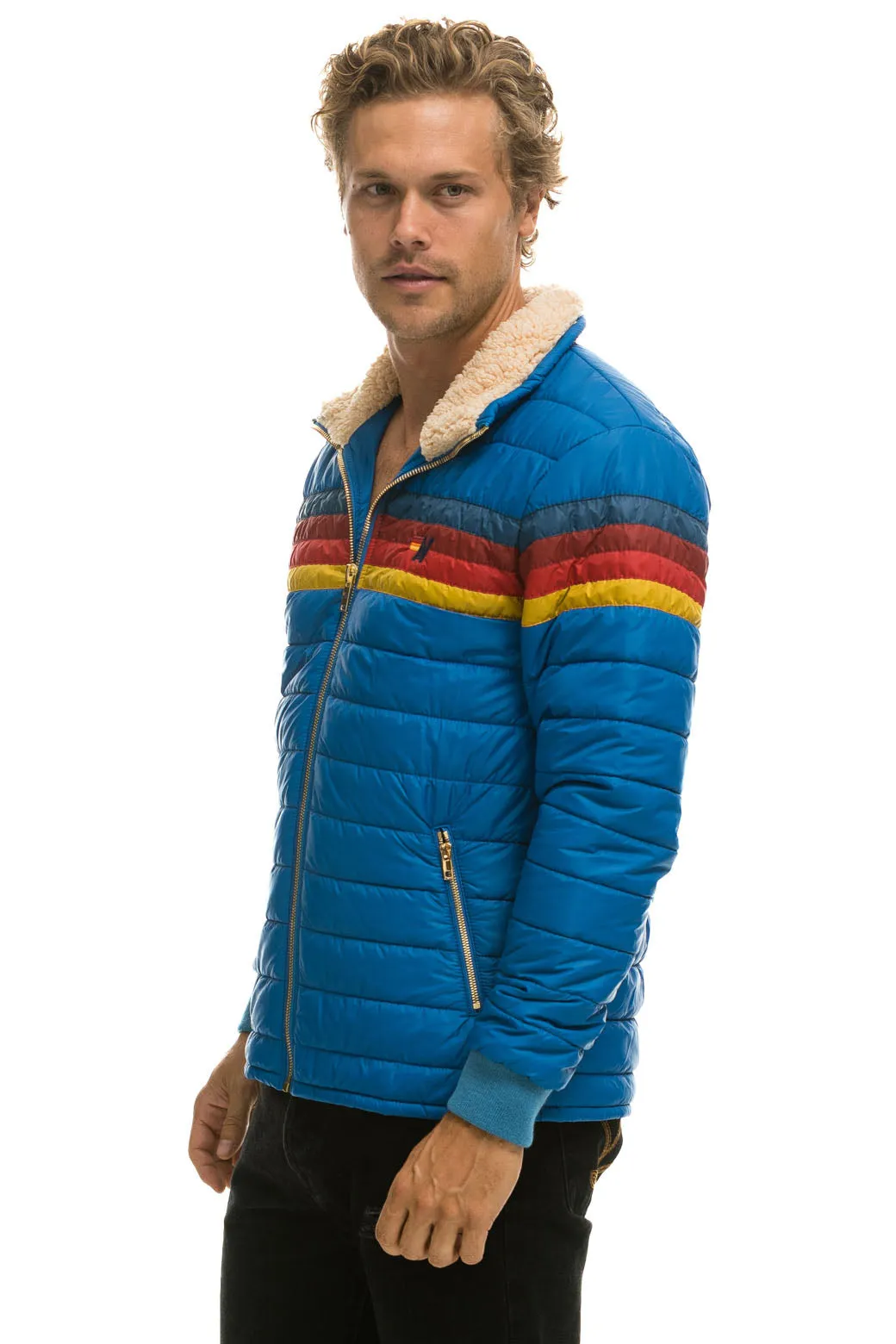 4 STRIPE RAINBOW SLEEVE JACKET  -  SNORKEL BLUE