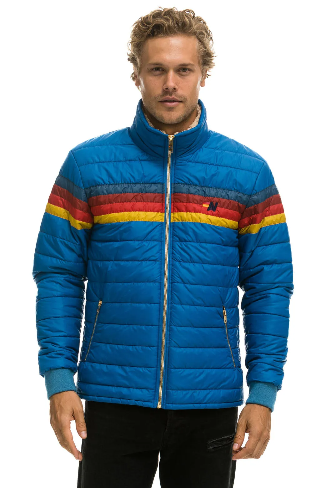 4 STRIPE RAINBOW SLEEVE JACKET  -  SNORKEL BLUE