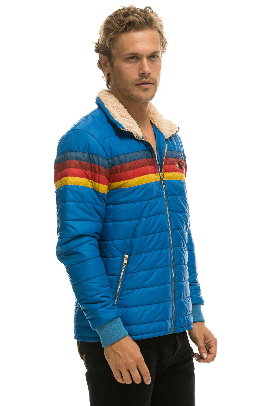 4 STRIPE RAINBOW SLEEVE JACKET  -  SNORKEL BLUE