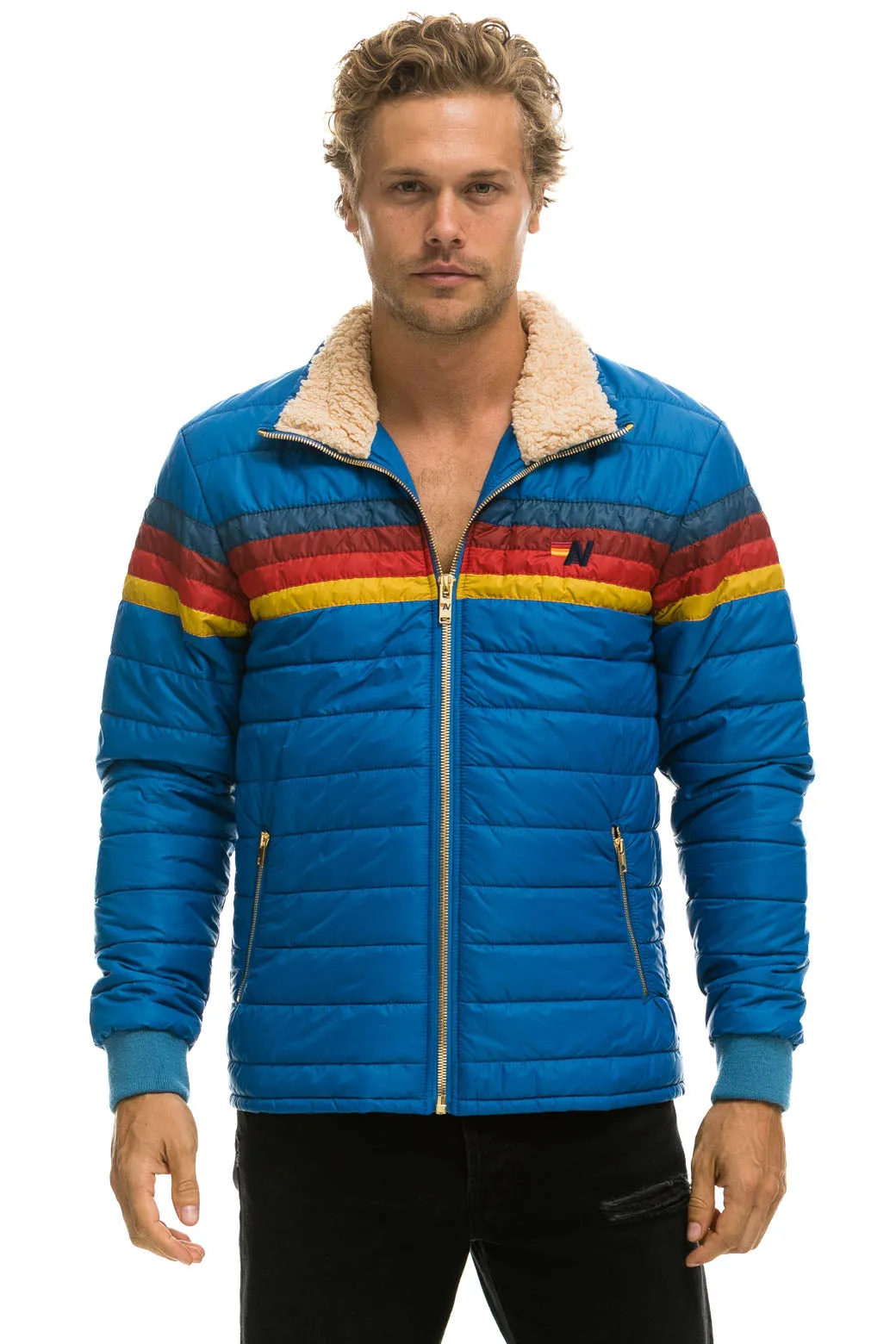 4 STRIPE RAINBOW SLEEVE JACKET  -  SNORKEL BLUE