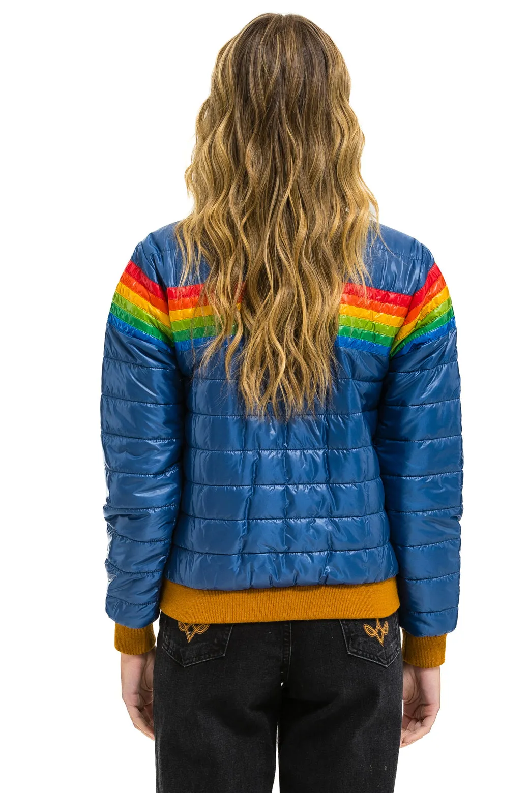 6 STRIPE RAINBOW SLEEVE JACKET -  GLOSSY DEEP BLUE