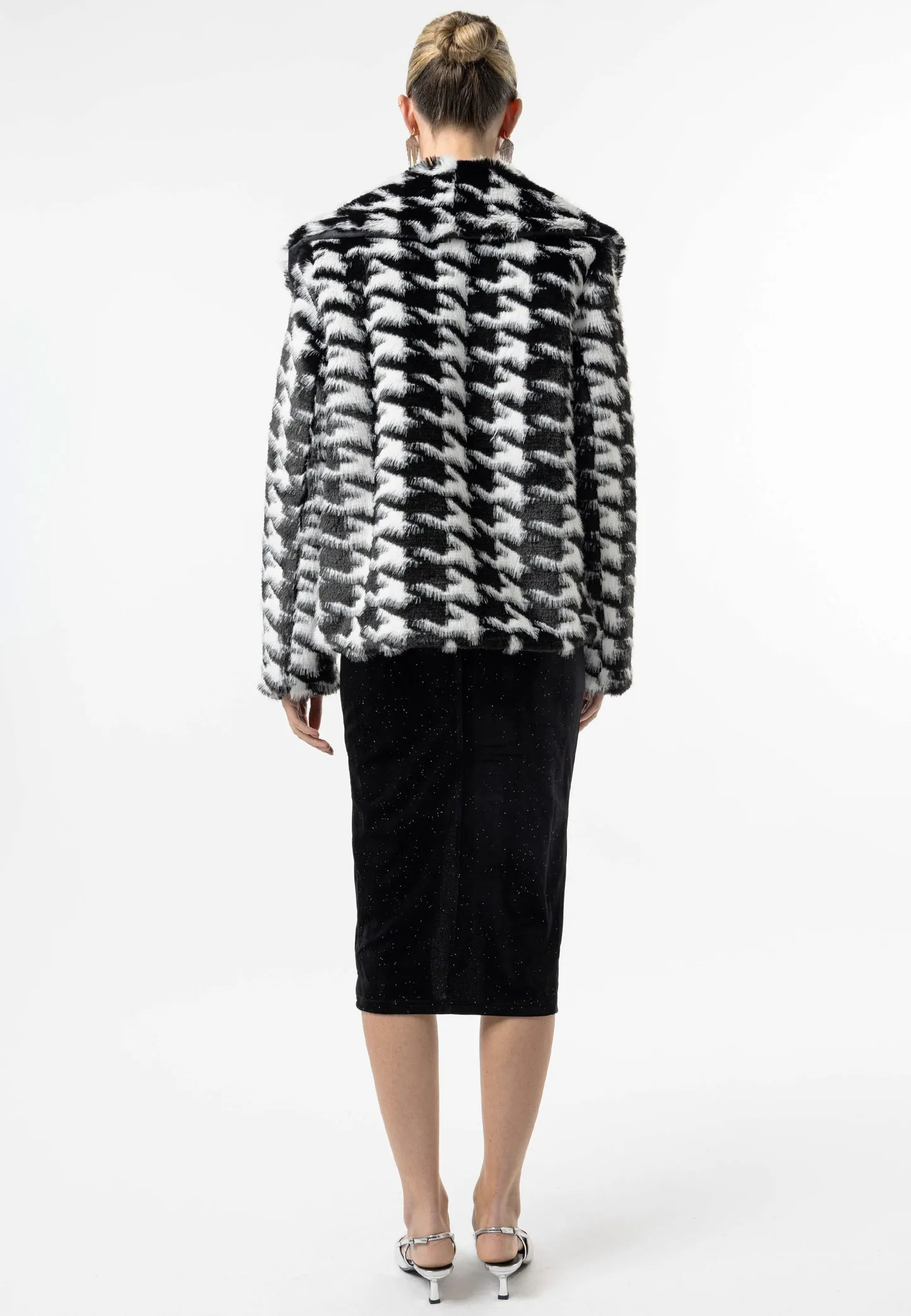 Angeleye Houndstooth Faux Fur Coat