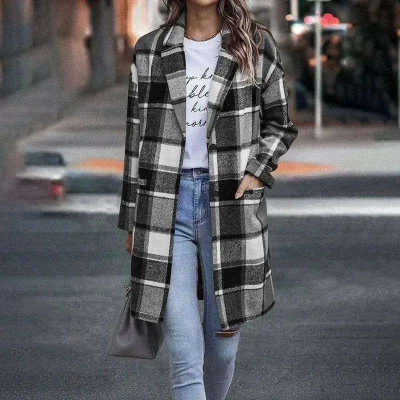 Autumn And Winter Long Single-breasted Lapel Shirt Coat Woolen Coat