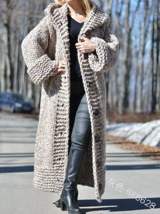 Autumn winter cardigan solid color medium length thick thread sweater sweater coat