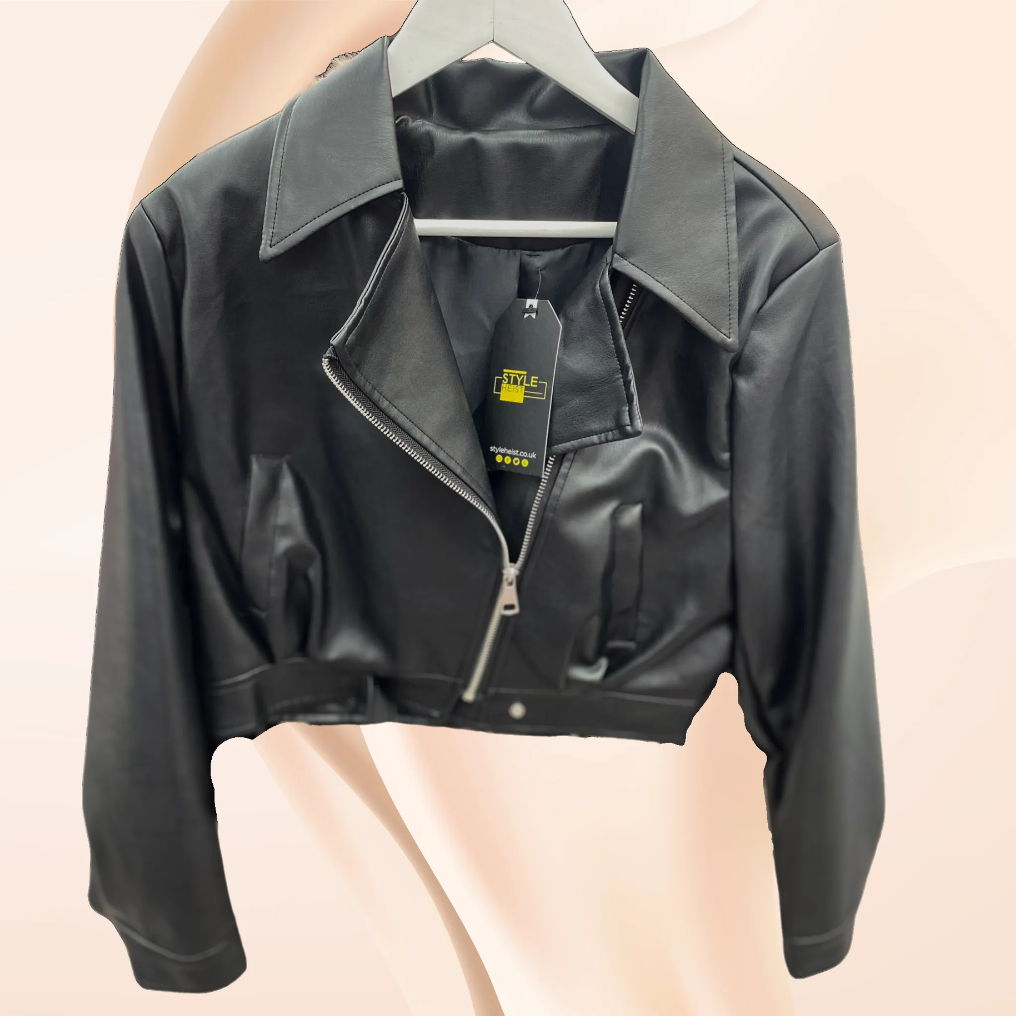 Belted black Full sleeve biker style jacket