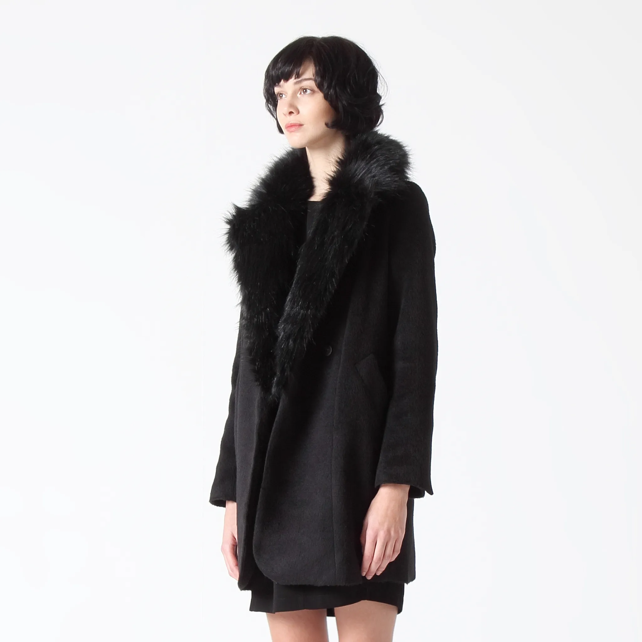 Black Coat with Long Faux Fur Collar