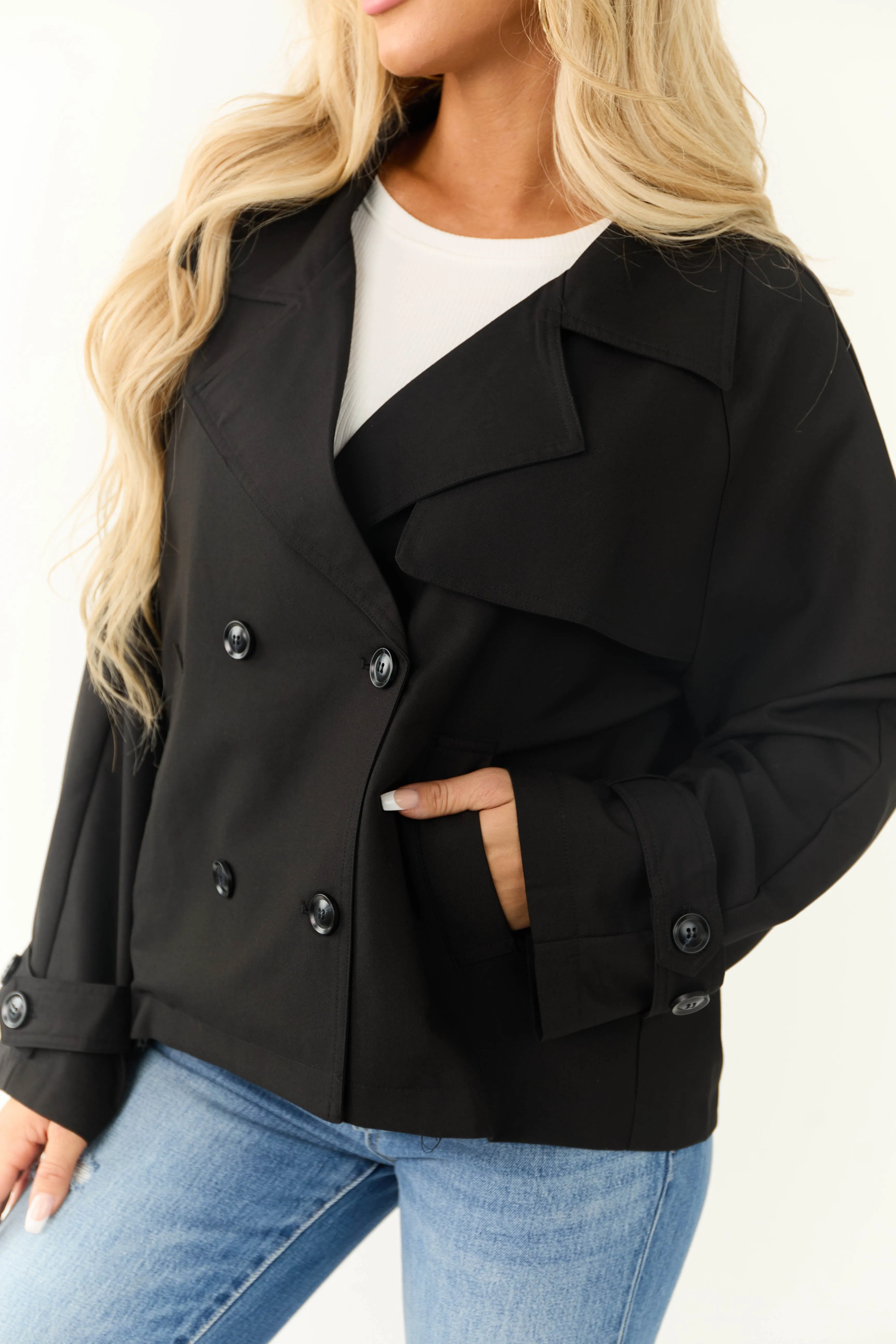 Black Double Button Long Sleeve Collared Jacket