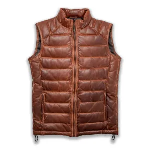 Brown Leather Down Puffer Vest