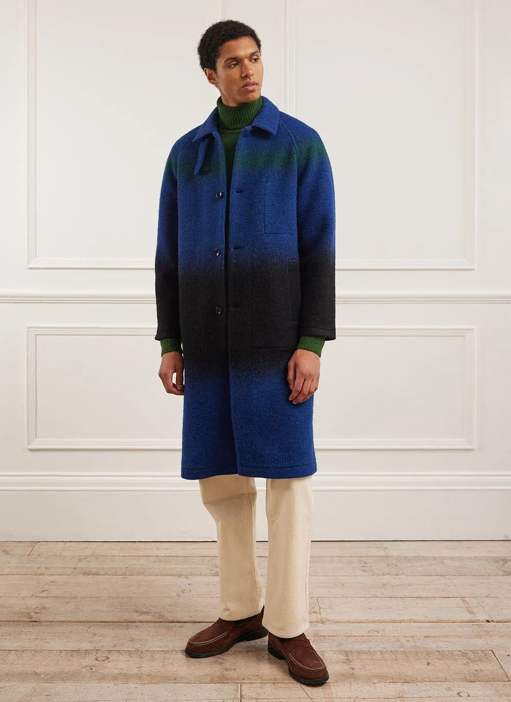 Car Coat | Gradient Wool | Blue with Forest