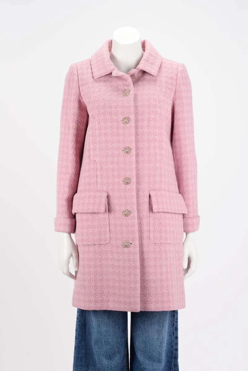 Chanel Pink Boucle Tweed Gripoix Button Coat FR 36