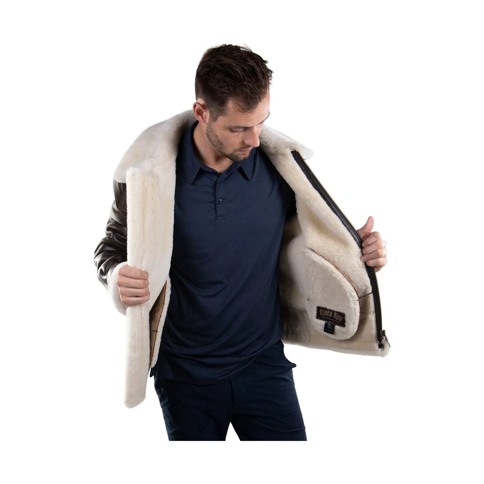 Cloud Nine Men's Sheepskin Whiskey Bomber Coat - Chocolate