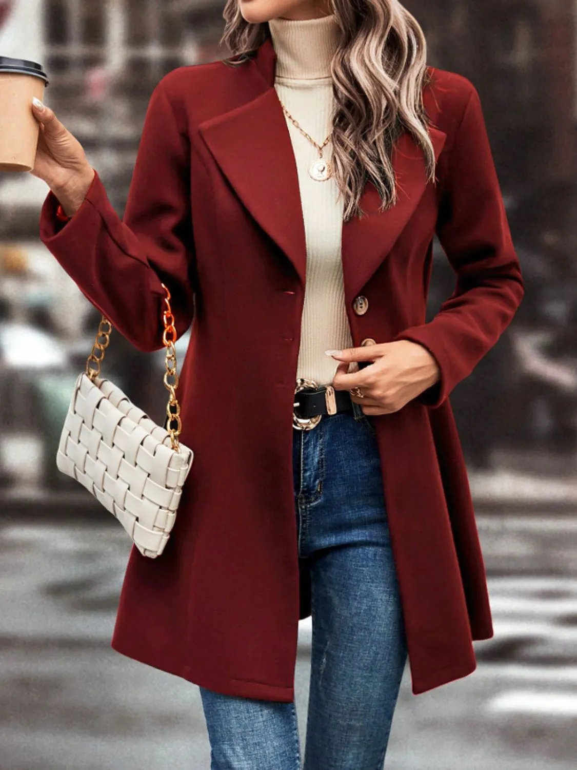 Collared Neck Button Up Long Sleeve Coat | Winter Fashion | Winter Coat