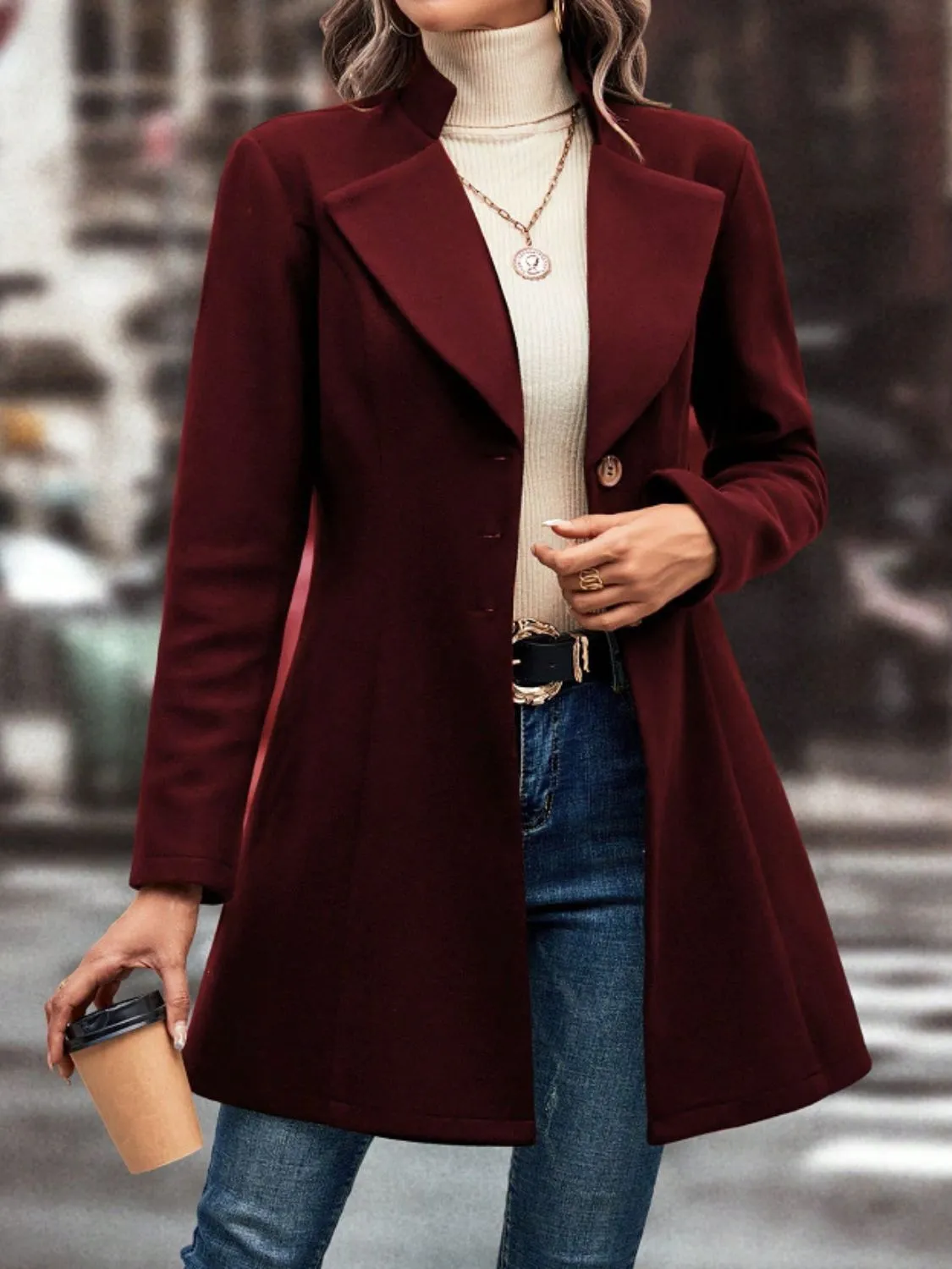 Collared Neck Button Up Long Sleeve Coat | Winter Fashion | Winter Coat