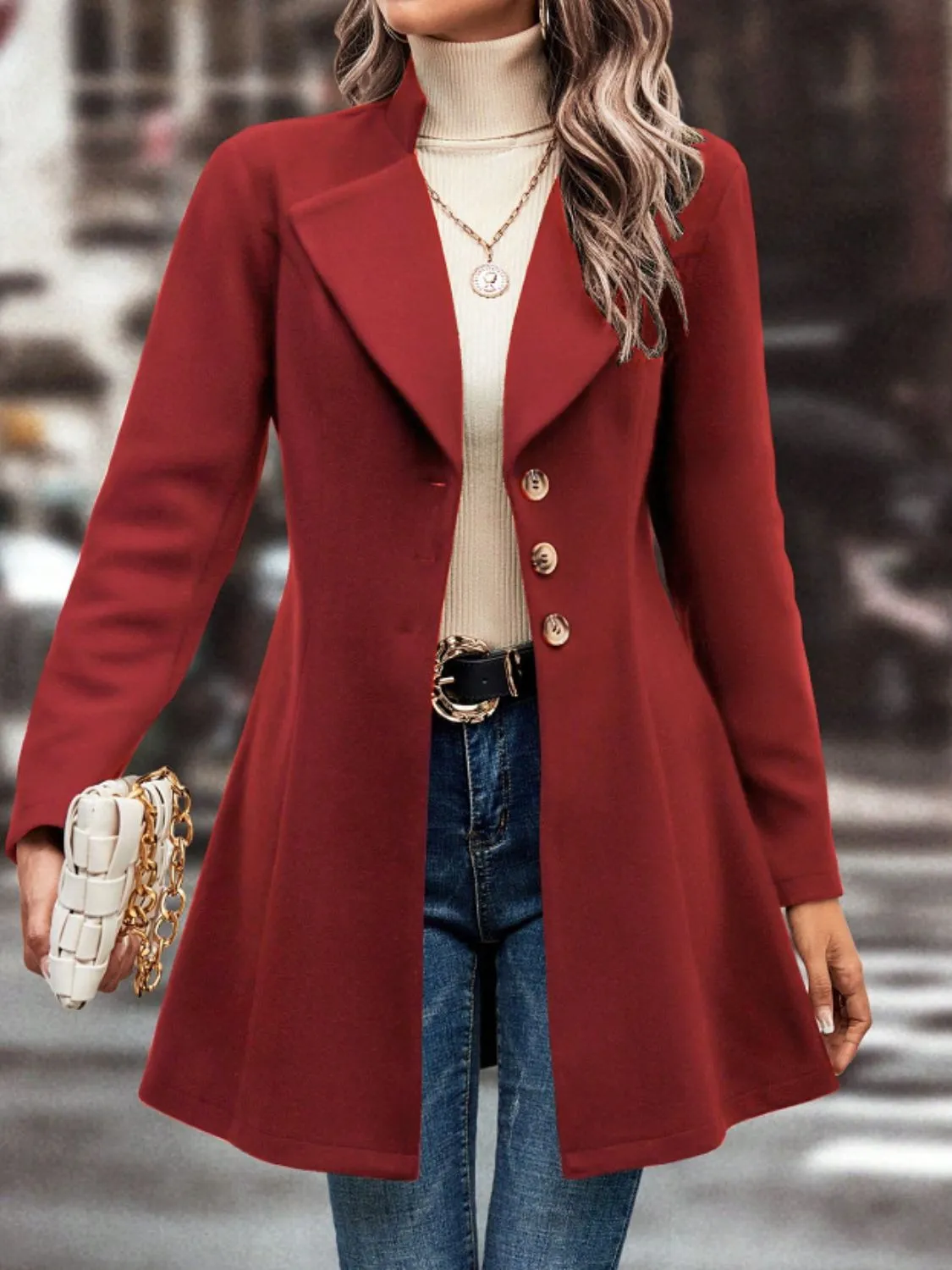 Collared Neck Button Up Long Sleeve Coat | Winter Fashion | Winter Coat