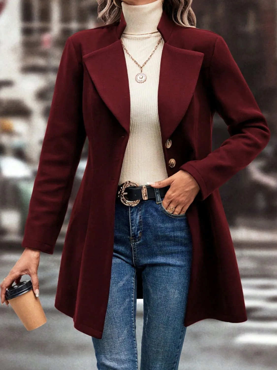 Collared Neck Button Up Long Sleeve Coat | Winter Fashion | Winter Coat