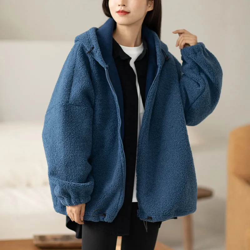 Cotton Winter Jacket, Cropped Loose Coat Women, Coat with Hoodie