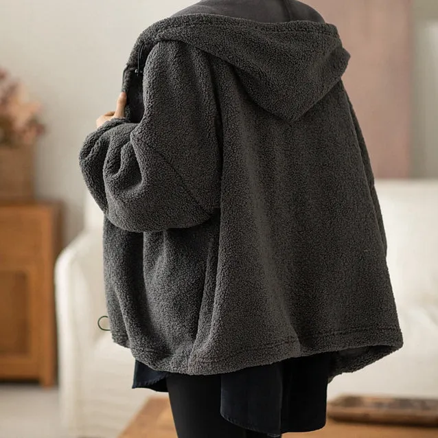 Cotton Winter Jacket, Cropped Loose Coat Women, Coat with Hoodie