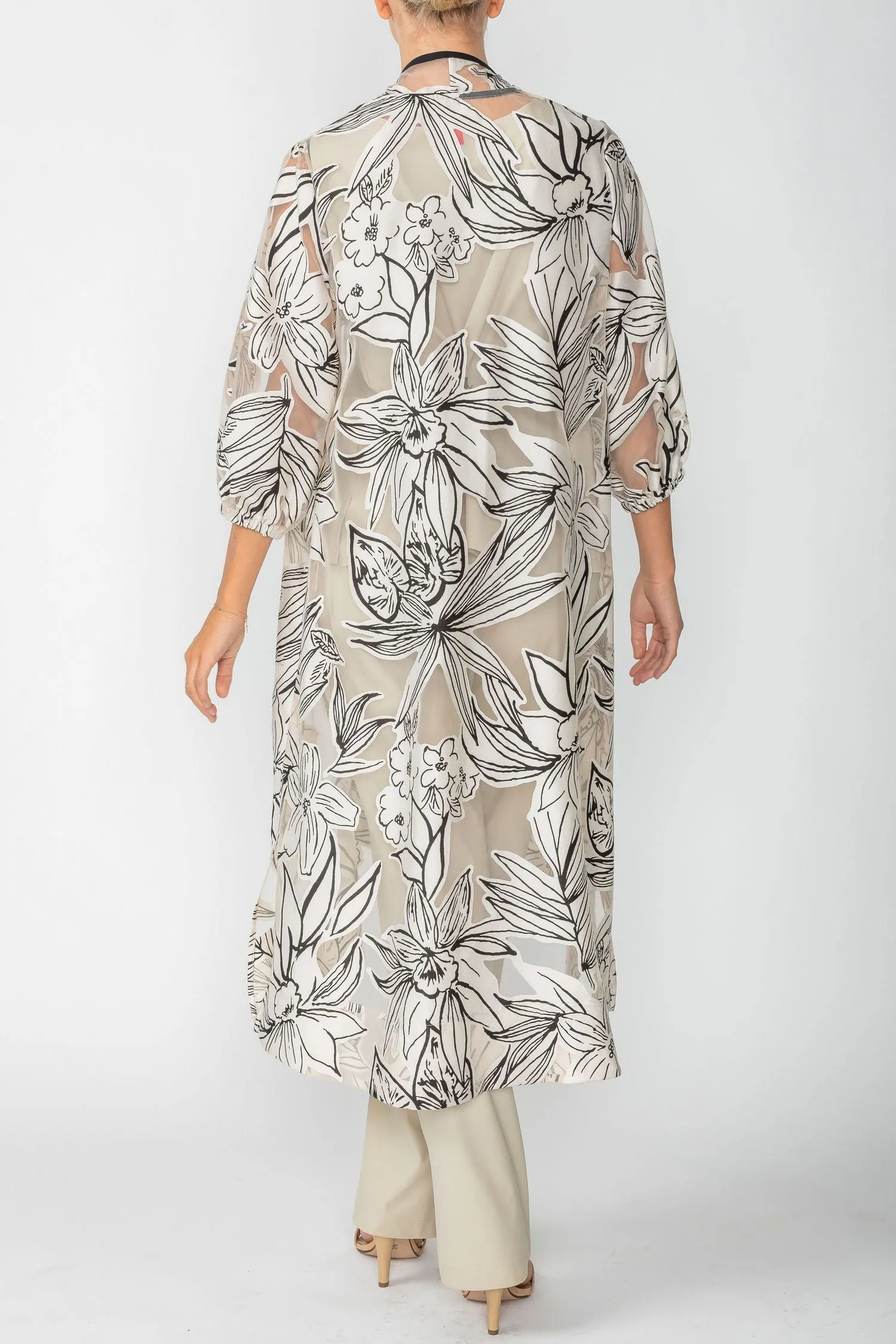 Cream Long Duster W/ Floral Pattern