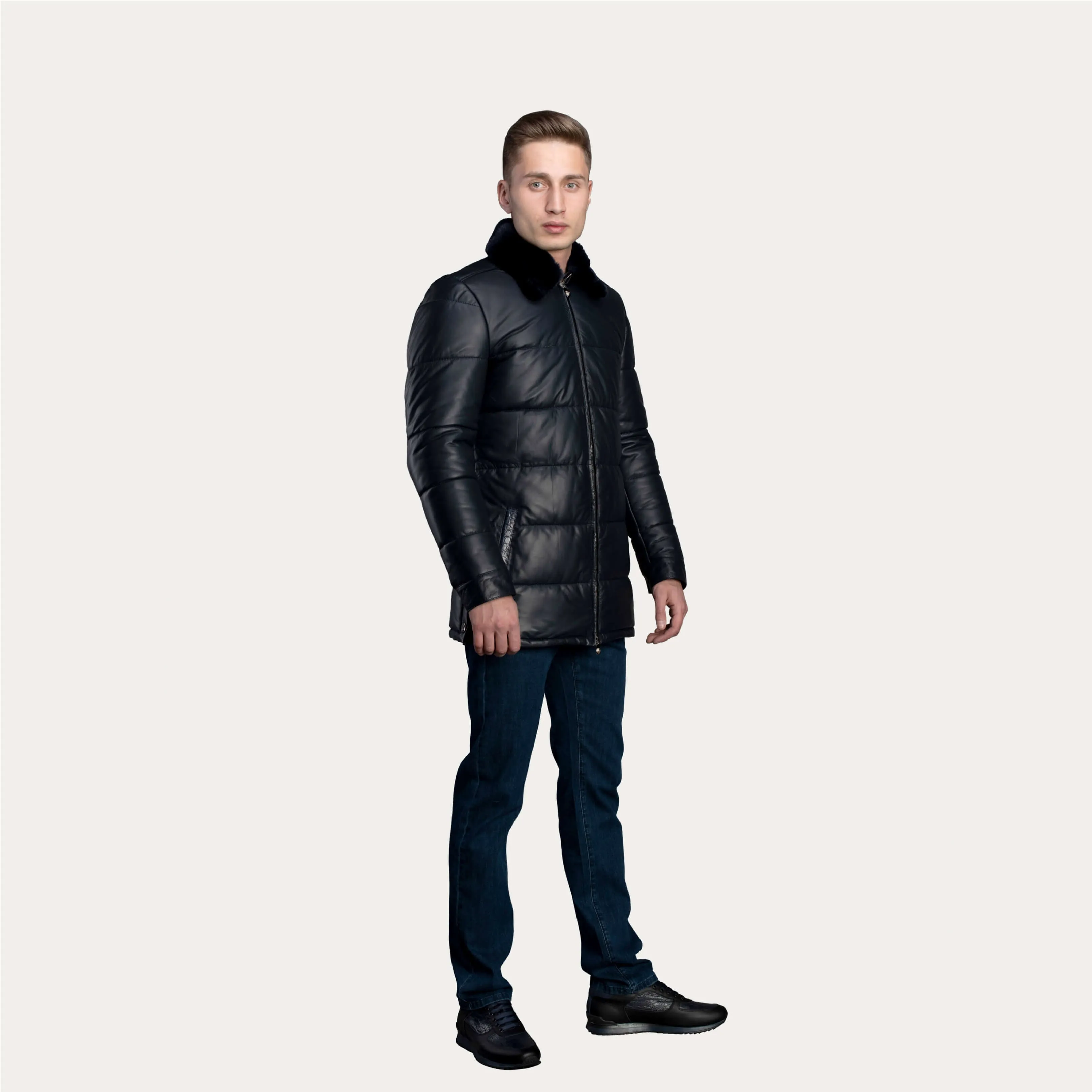 Crocodile Leather & Napa Leather Puffer Coat