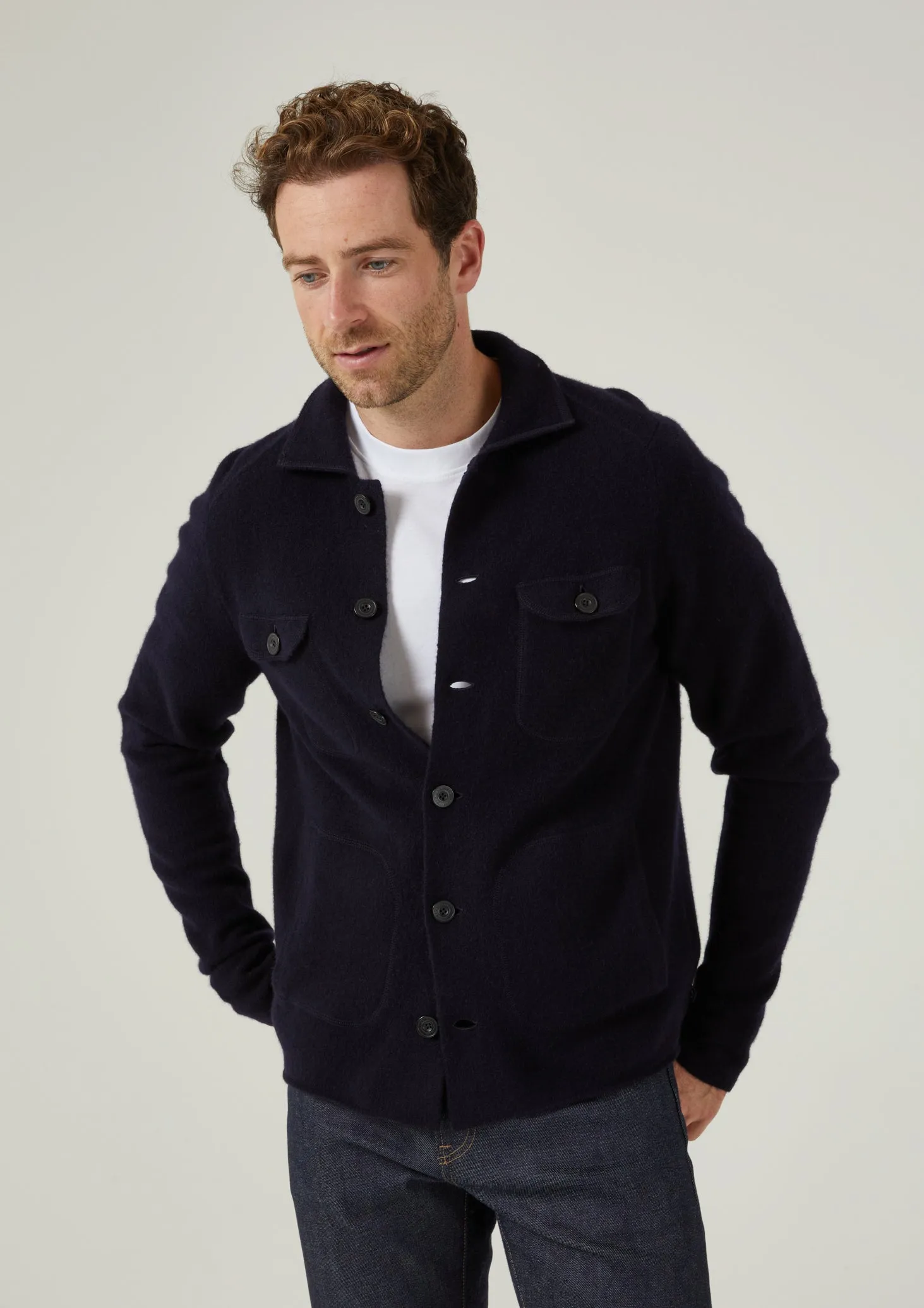 Ferndale Men's Knitted Lambswool Shirt In Navy - Regular Fit