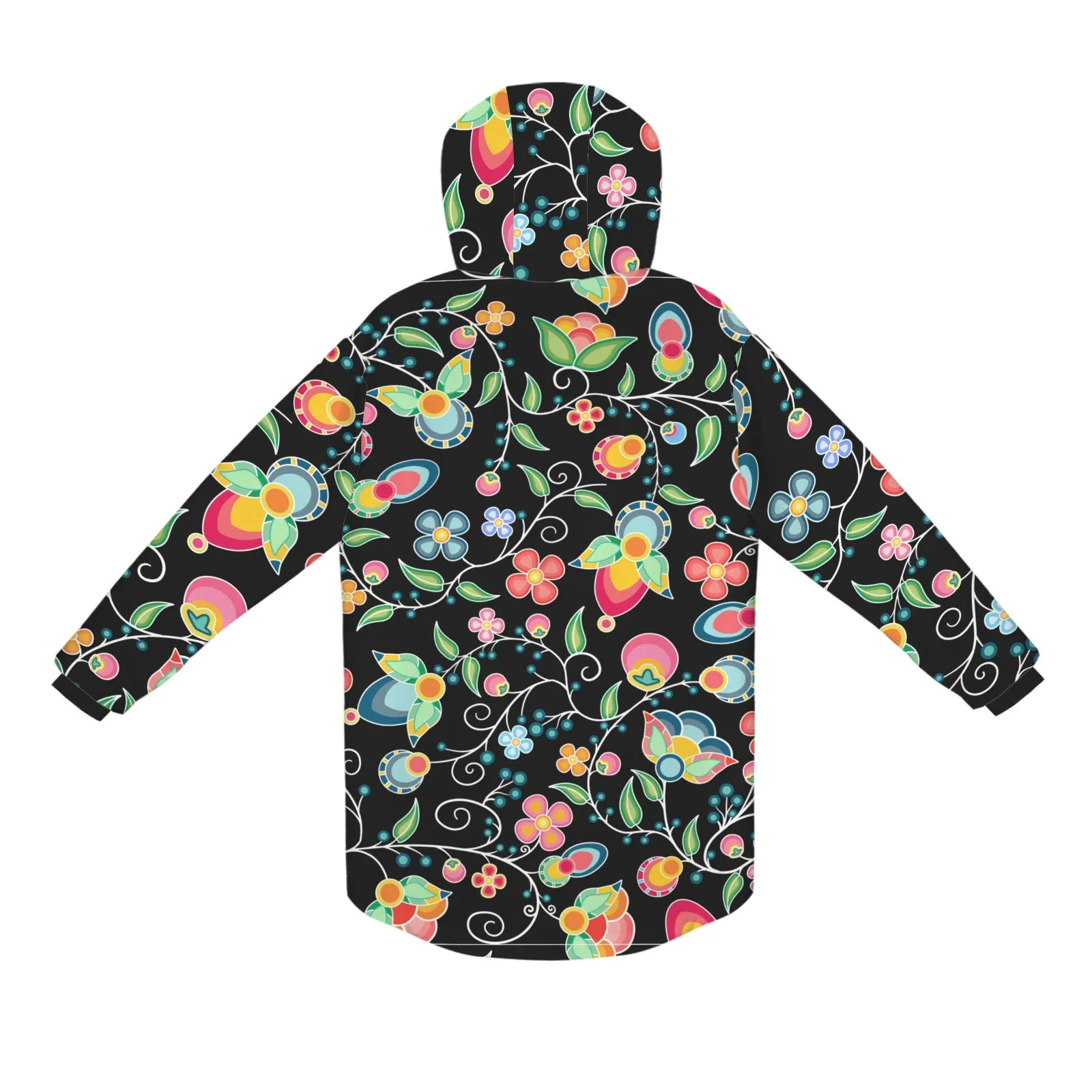 Floral Bounty Black Unisex Sherpa Lined Hooded Coat