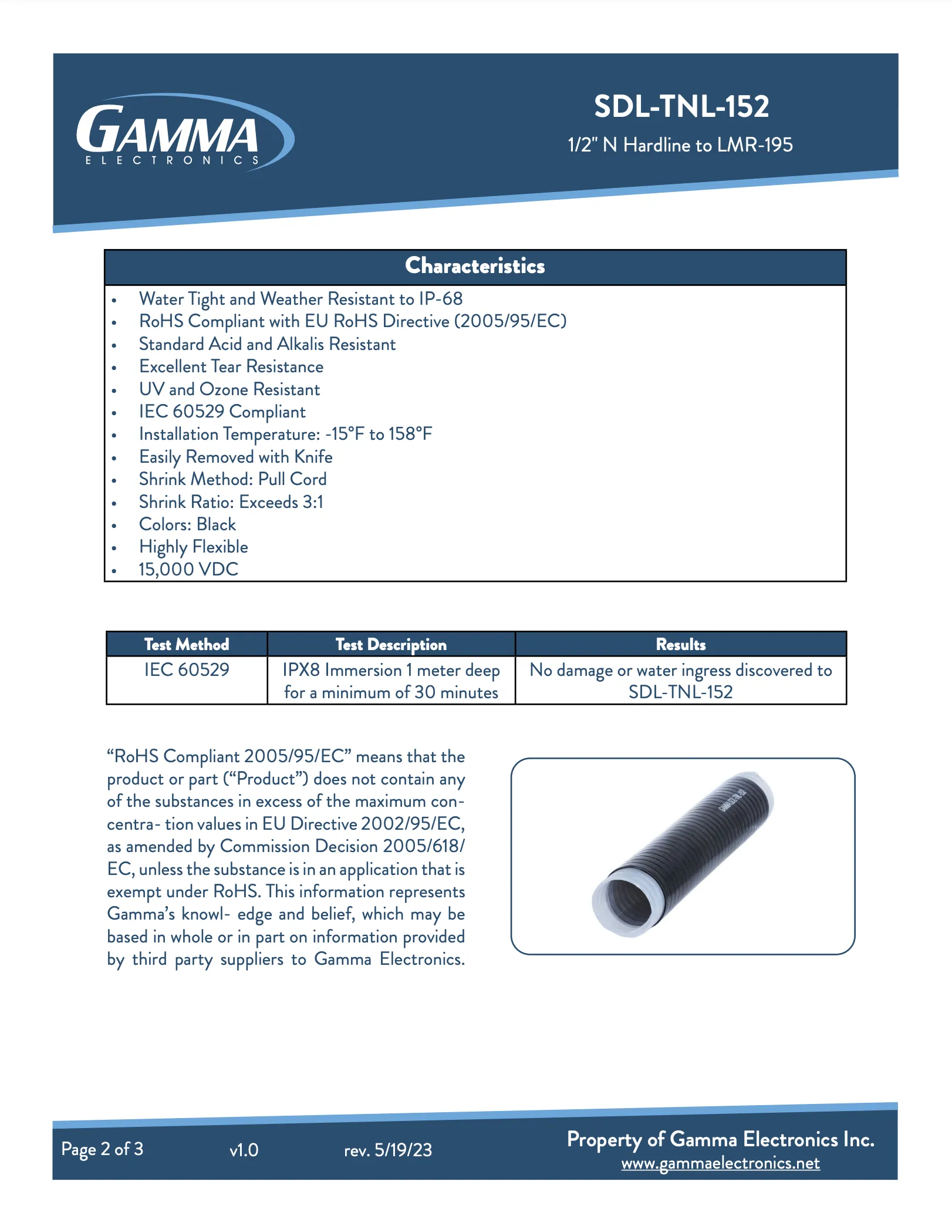 Gamma SDL-TNL-152 Cold Shrink Tubing