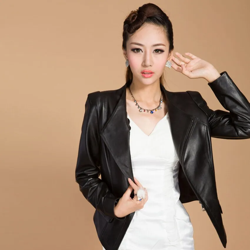 Genuine Sheep Leather Jacket Spring Blazer Top Grade Lamb Leather Coat Slim Waist Overcoat