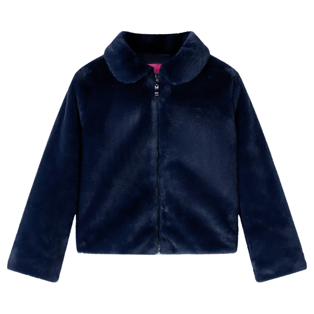 Kids' Faux Fur Coat - Navy, Size 140 (9-10 Years) | Warm, Stylish, & Durable Winter Jacket