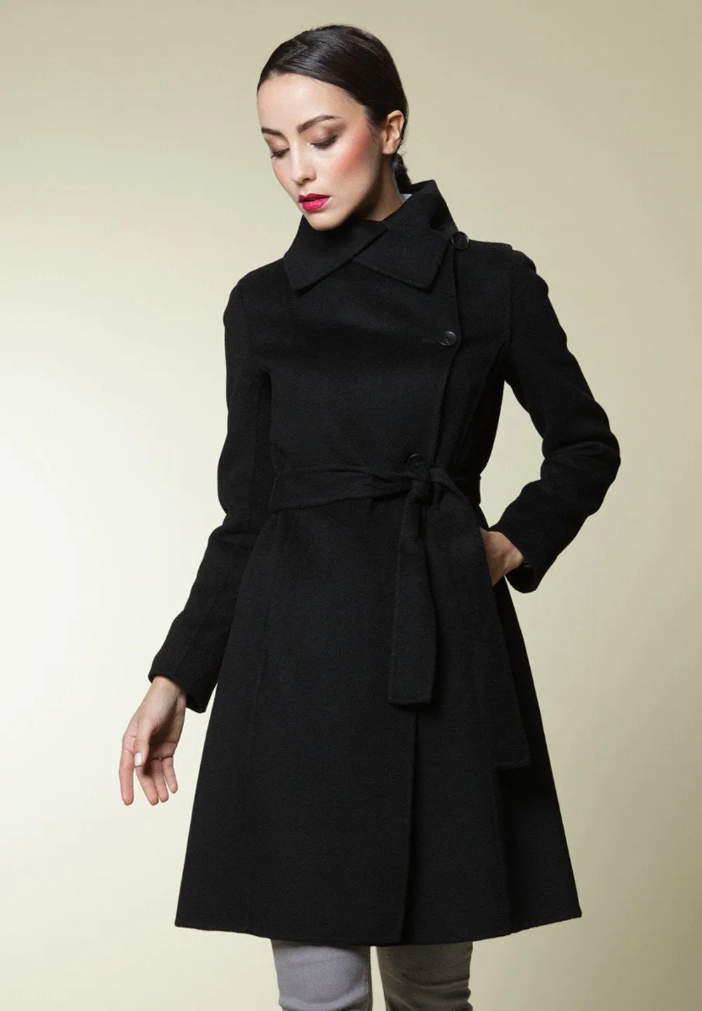 Ladies Double Collar Woven Coat