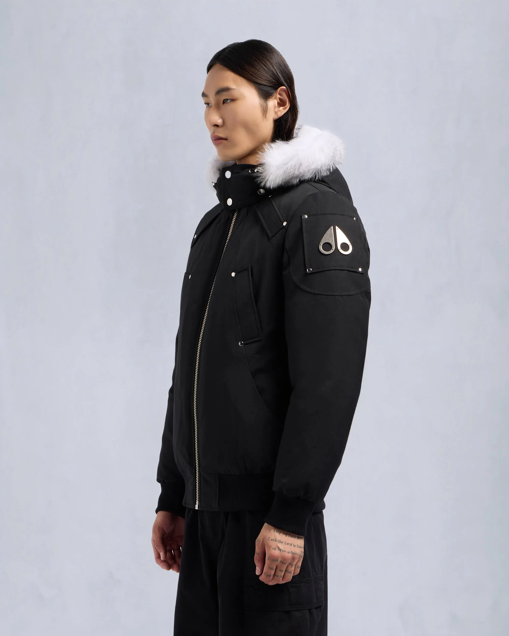 Moose Knuckles Original Shearling Ballistic Bomber Jacket Black Natural