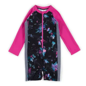 Nano One-Piece Rashguard Girls Long-Sleeve Swimsuit - Black/Fuchsia (18-24 Months)