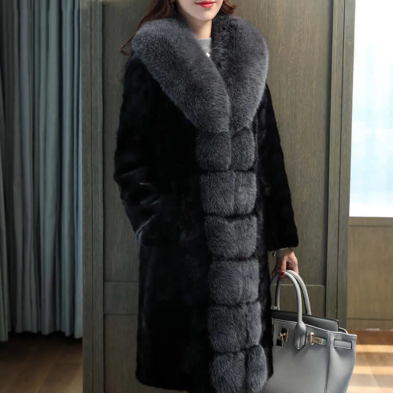 New Fox Fur Collar Mink Women's Coat