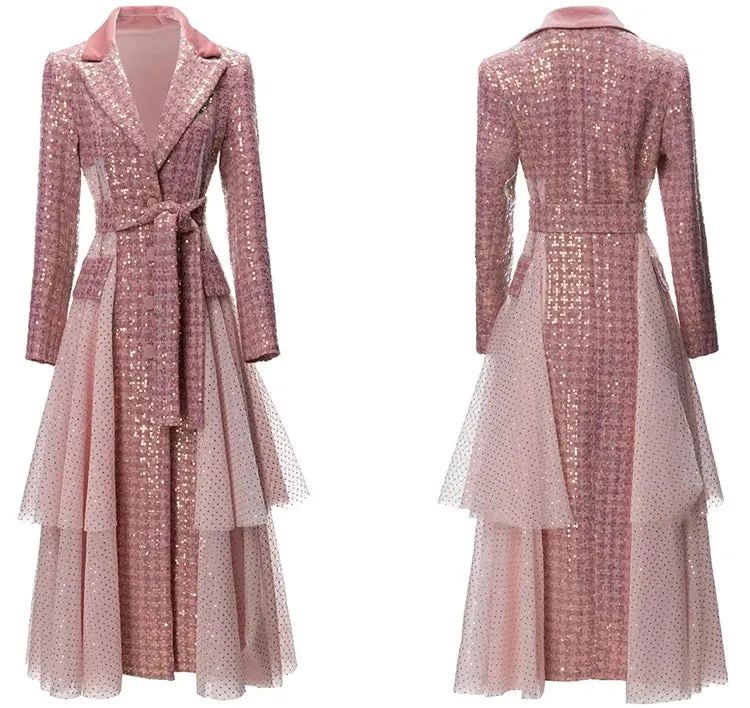 Pink Sequins Long Coat