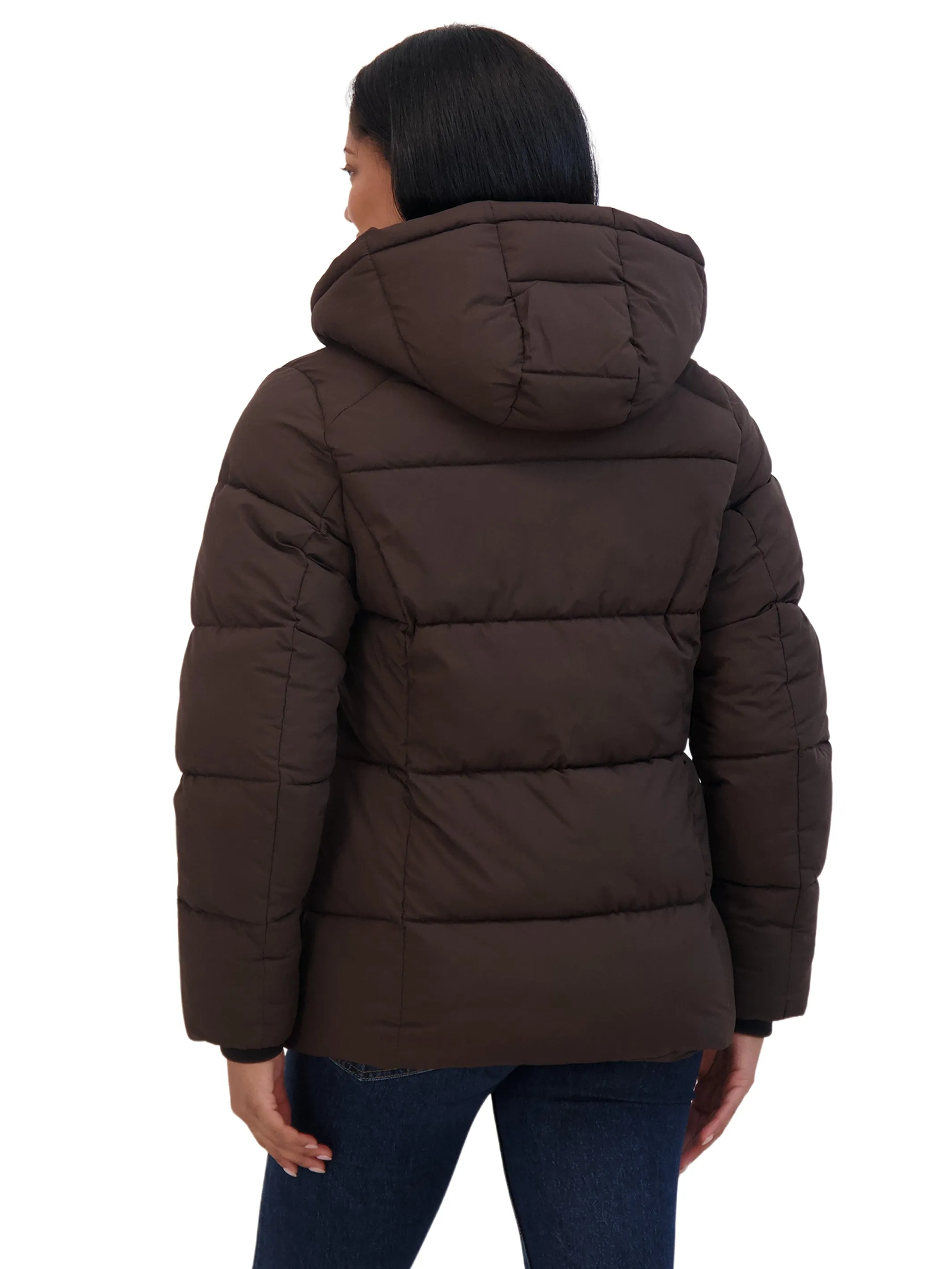 Sebby Collection Women's Short Hooded Stretch Puffer Jacket