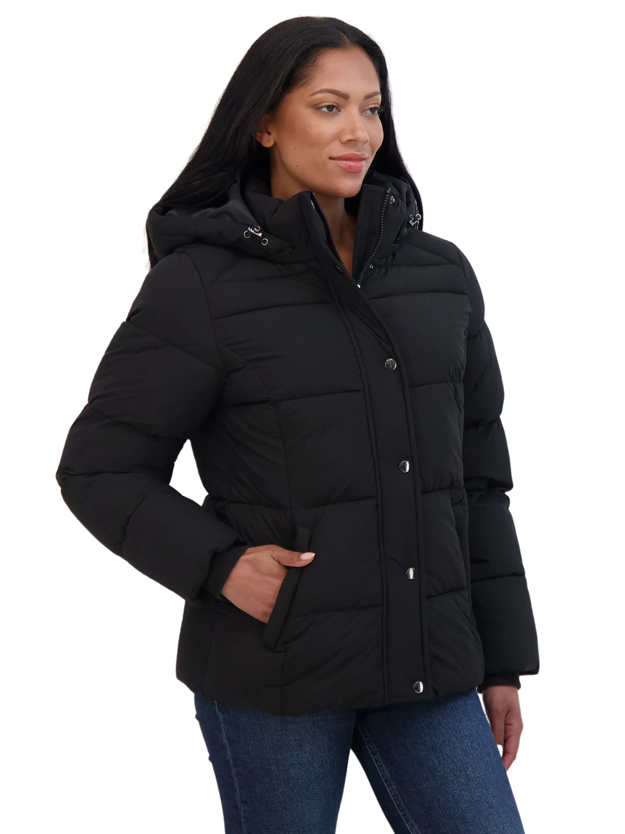 Sebby Collection Women's Short Hooded Stretch Puffer Jacket