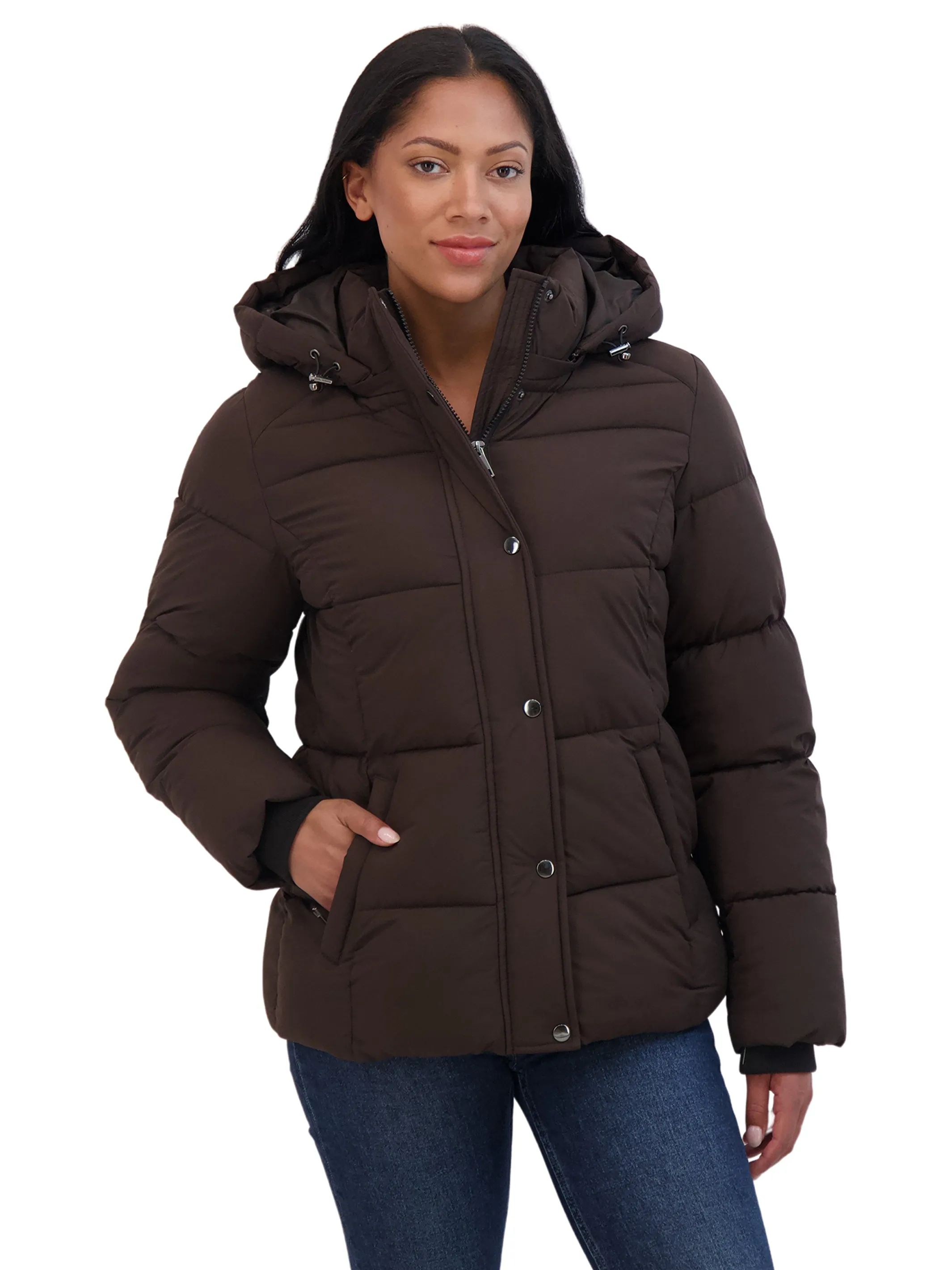 Sebby Collection Women's Short Hooded Stretch Puffer Jacket