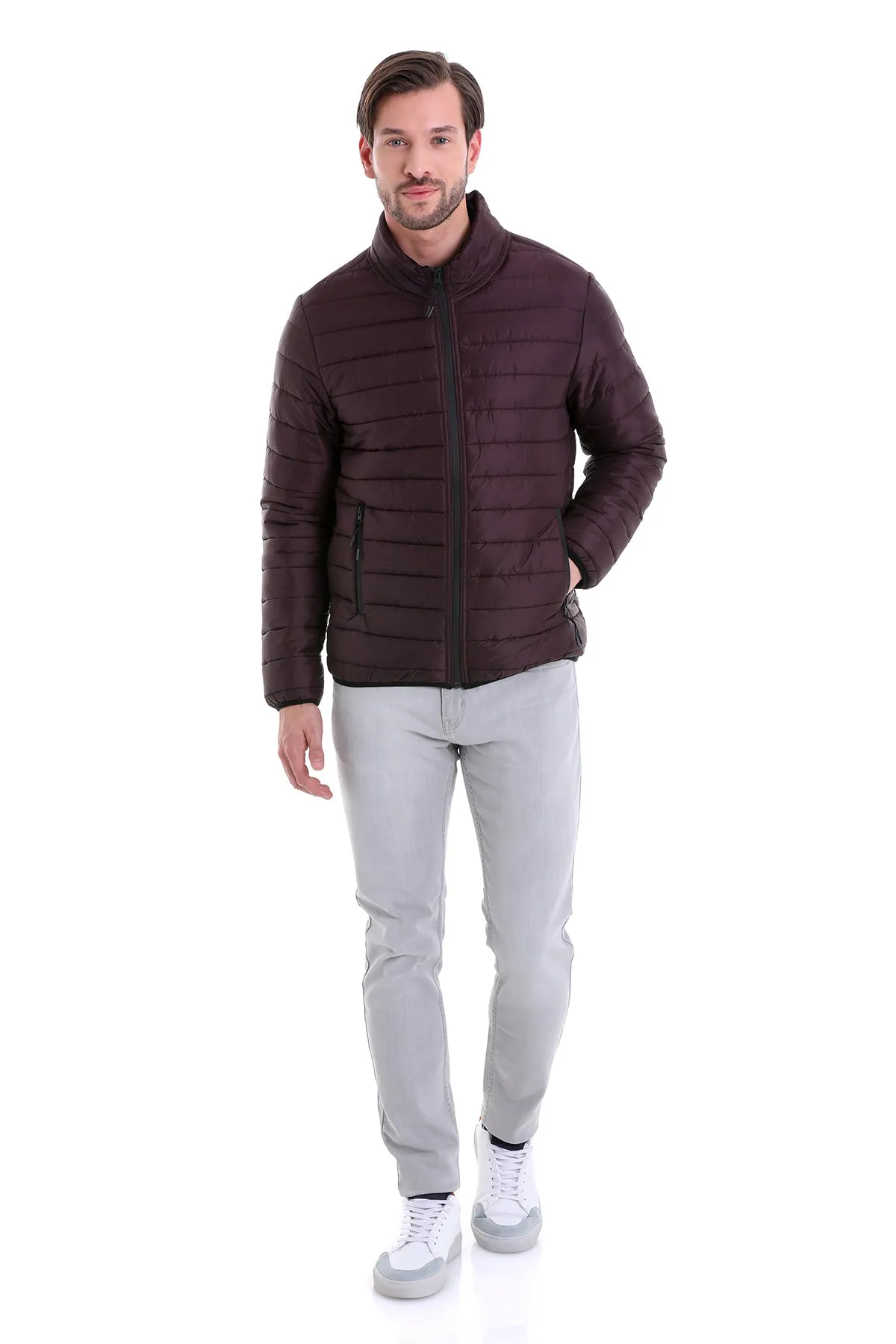 Slim Fit Ceasar Burgundy Padded Coat