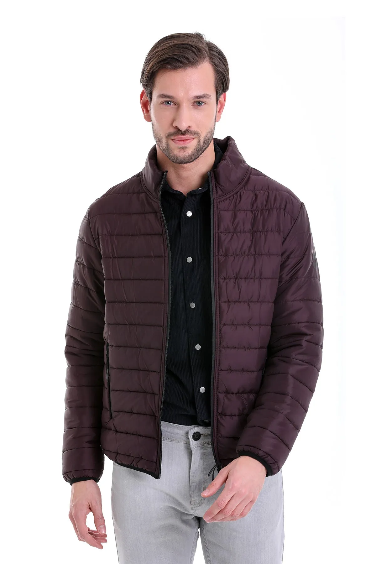 Slim Fit Ceasar Burgundy Padded Coat