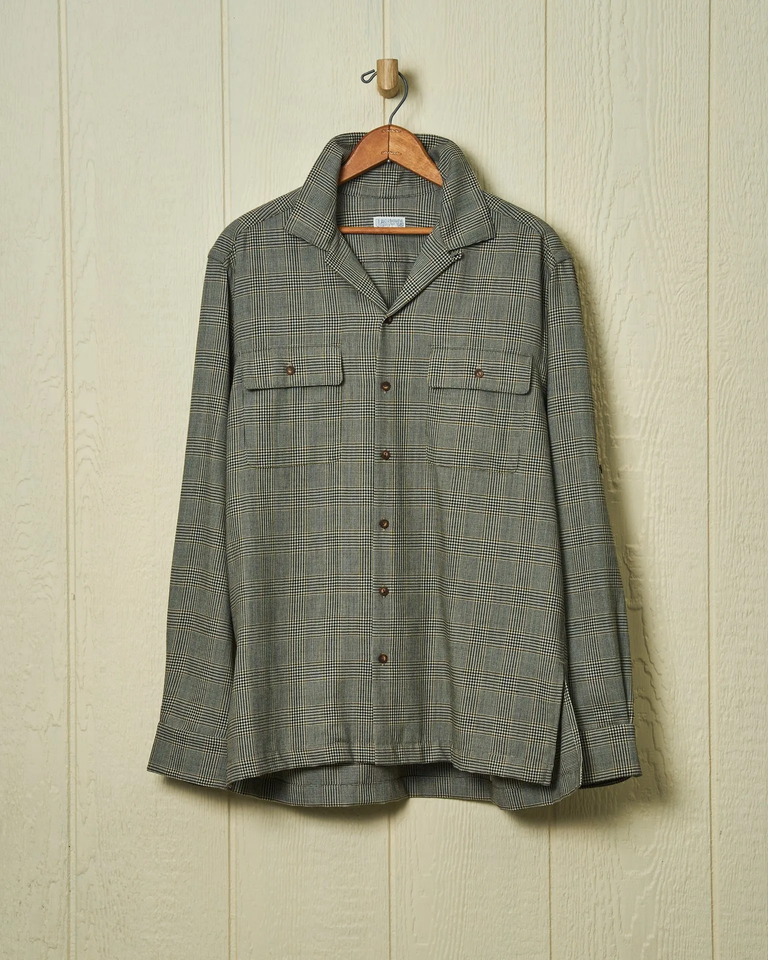 Superfine Wool Camp Shirt in Khaki Glen Plaid