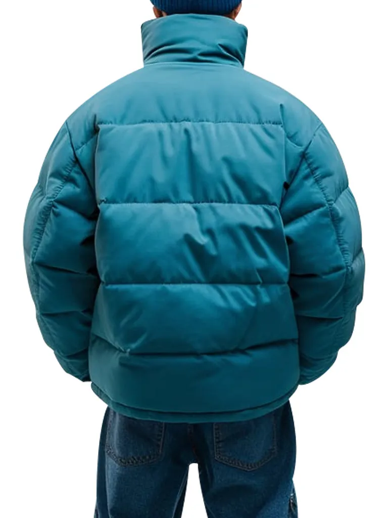 Teal Quilted Puffer Jacket for Men