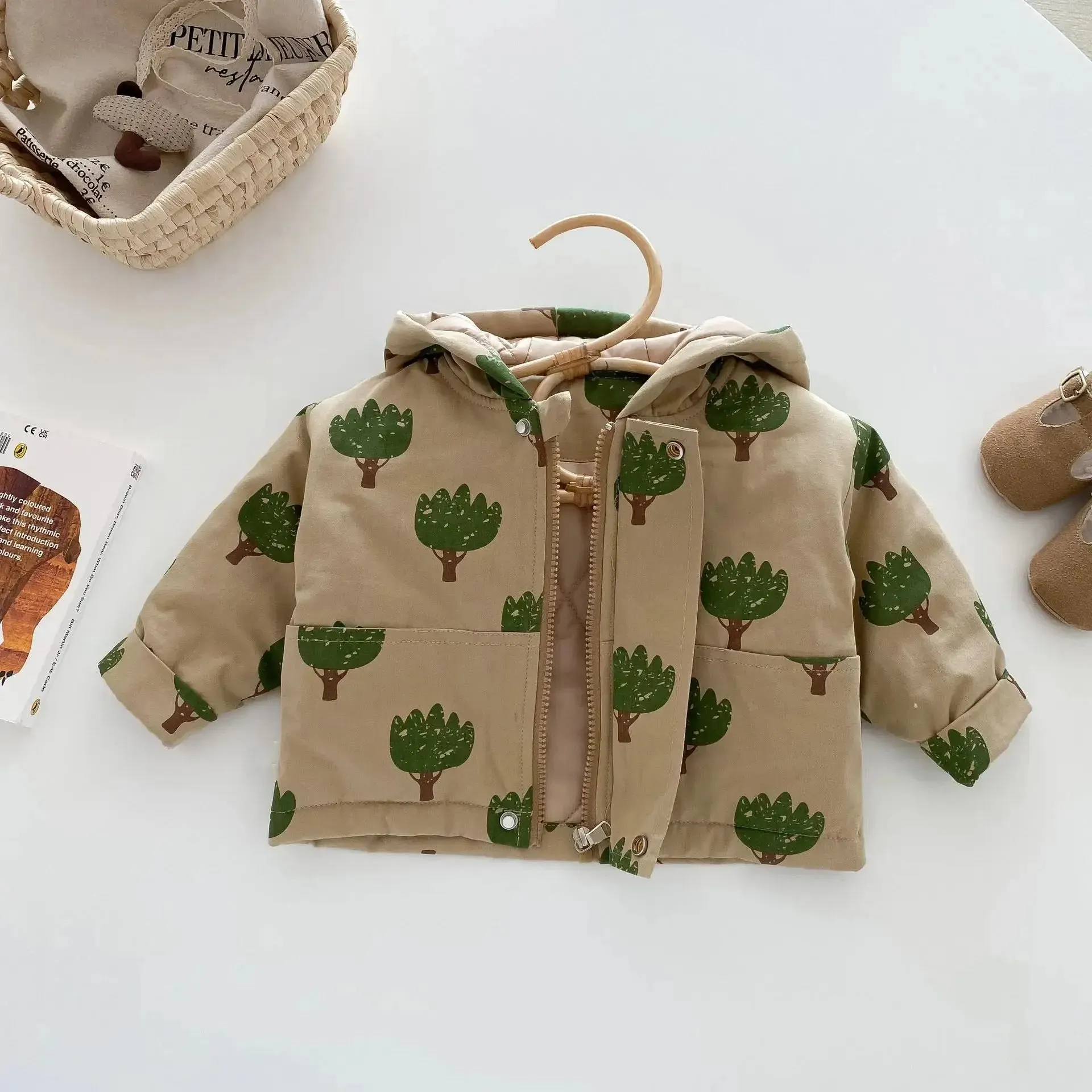 Tree-Print Hooded Winter Jacket