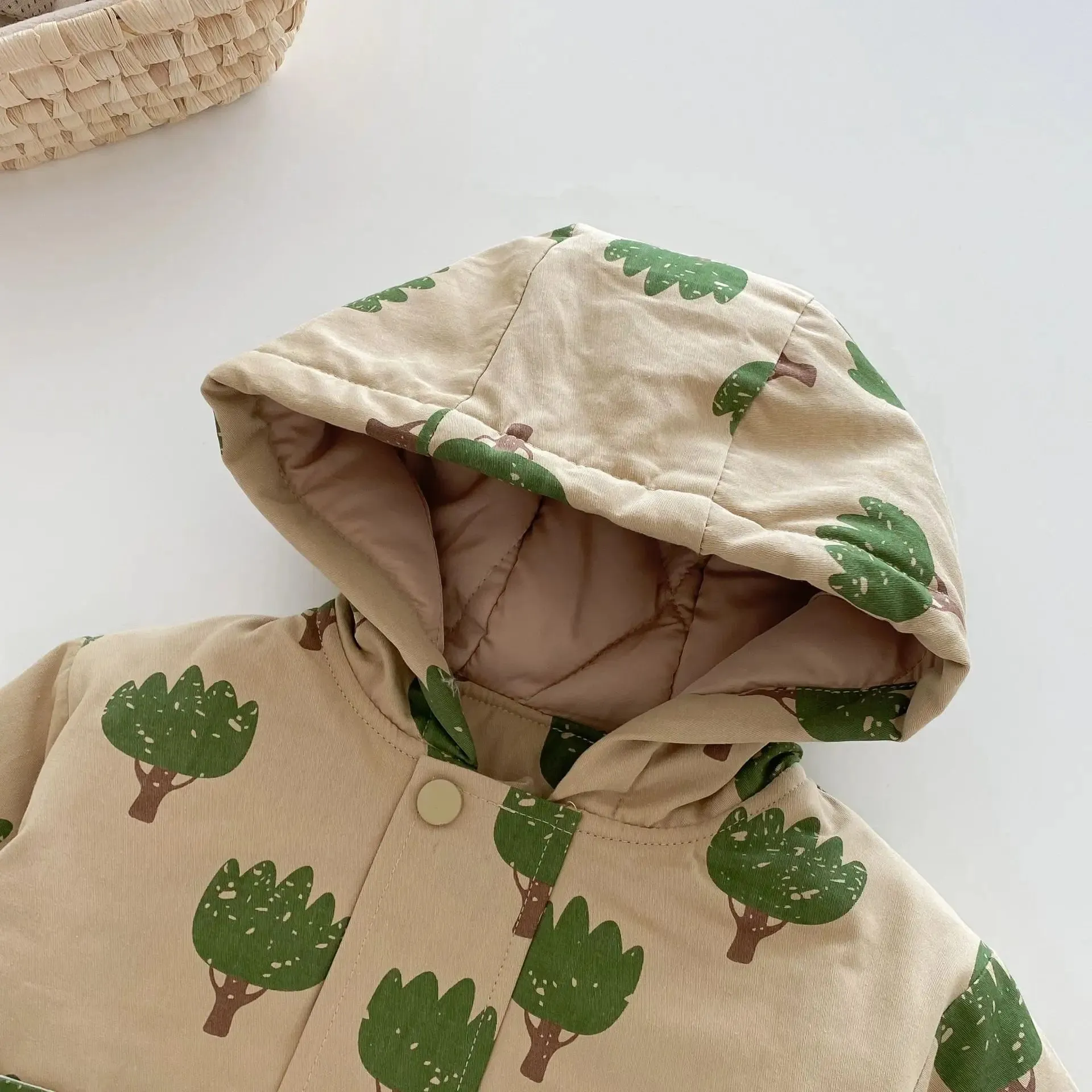 Tree-Print Hooded Winter Jacket