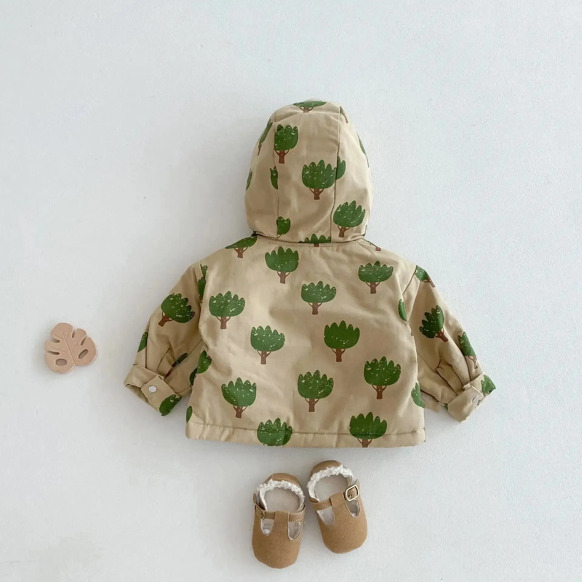 Tree-Print Hooded Winter Jacket