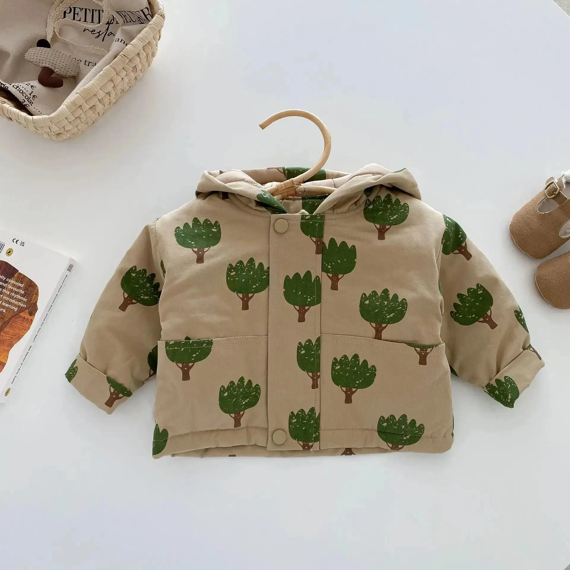 Tree-Print Hooded Winter Jacket