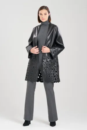 Vegan Luxe Lambskin Embroidered Scroll Coat