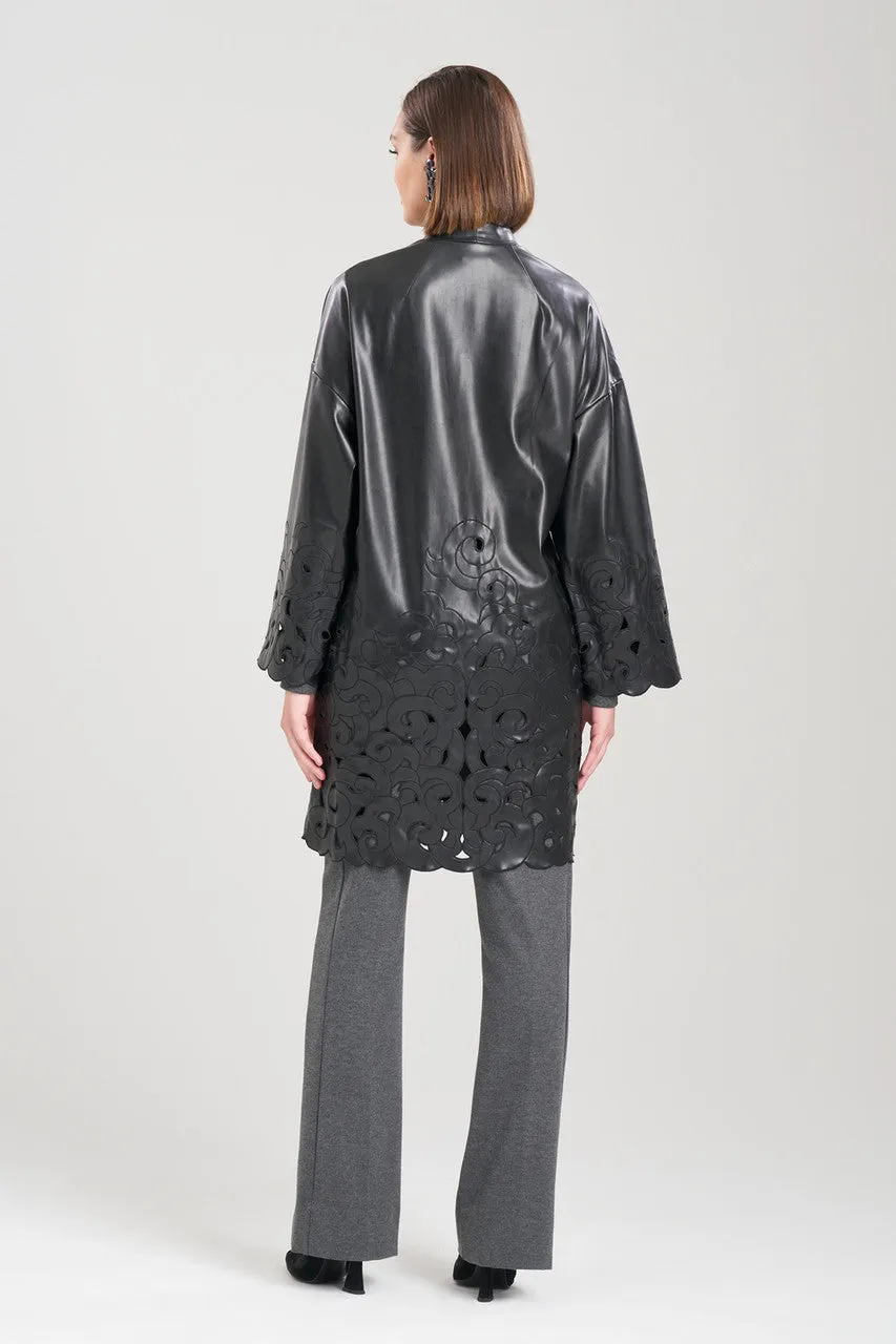 Vegan Luxe Lambskin Embroidered Scroll Coat