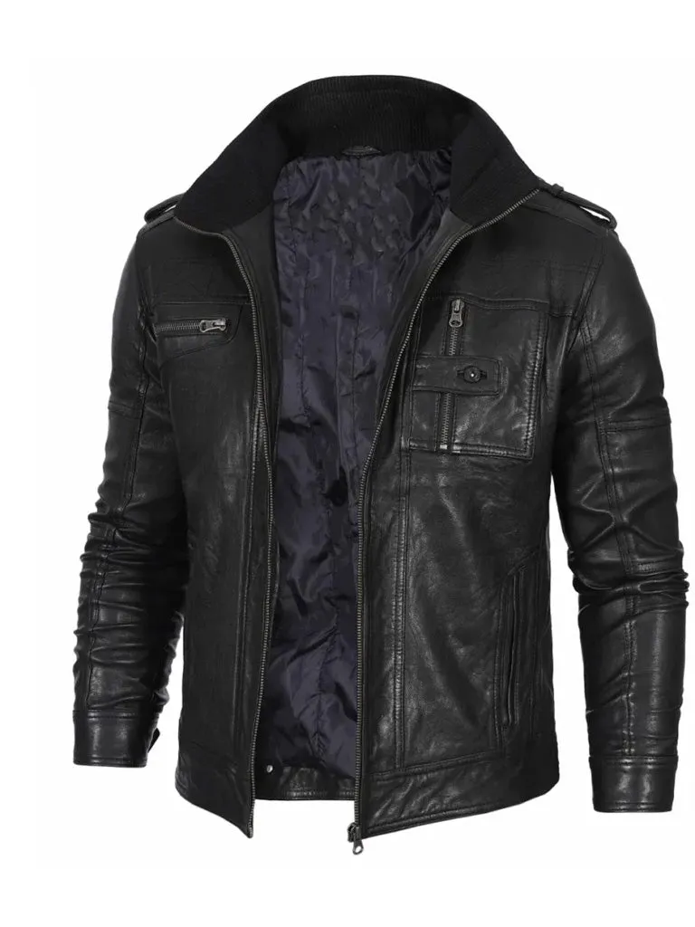 Waxed Cafe Racer Leather Jacket