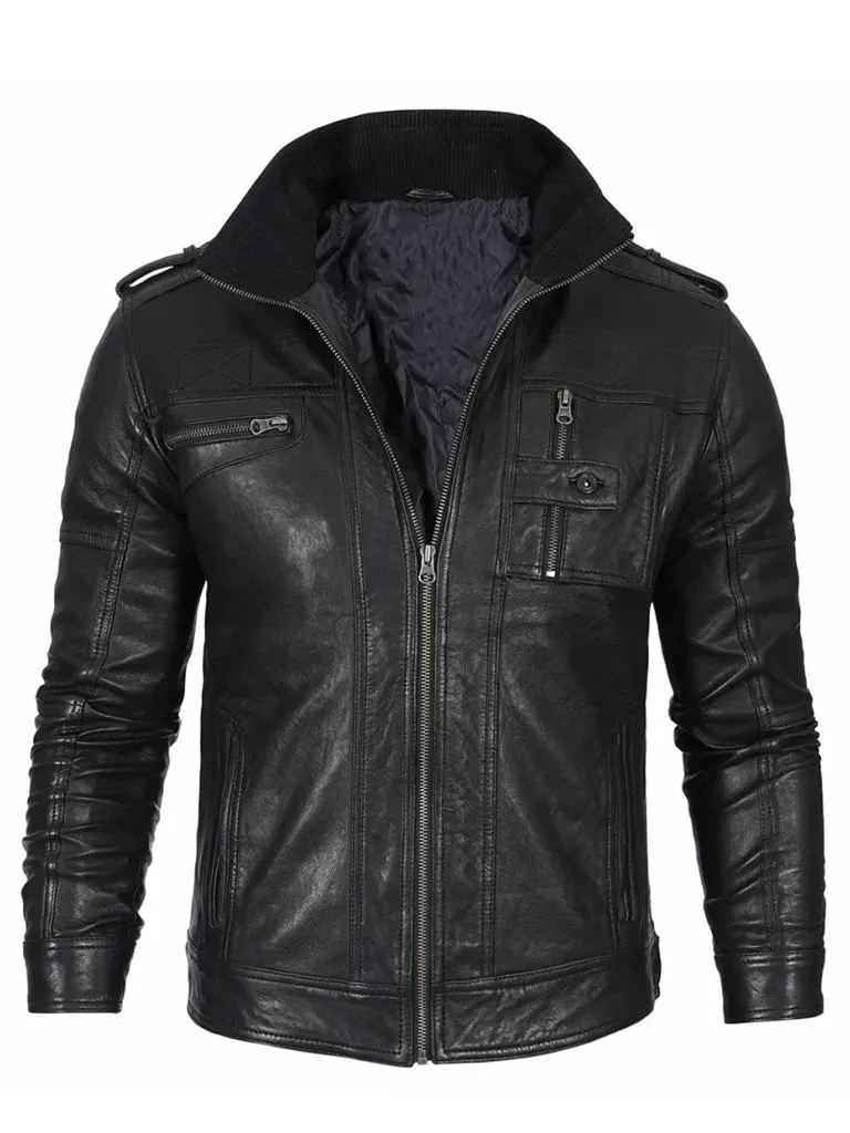 Waxed Cafe Racer Leather Jacket