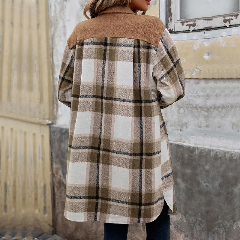 Womens Brushed Plaid Long Coat